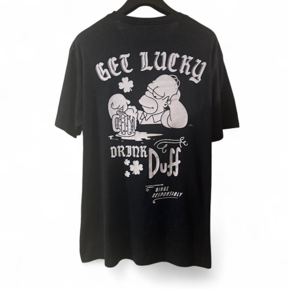 Homer Simpson ‘Get Lucky Drink Duff’ Black Graphic T-shirt Size Men’s Medium